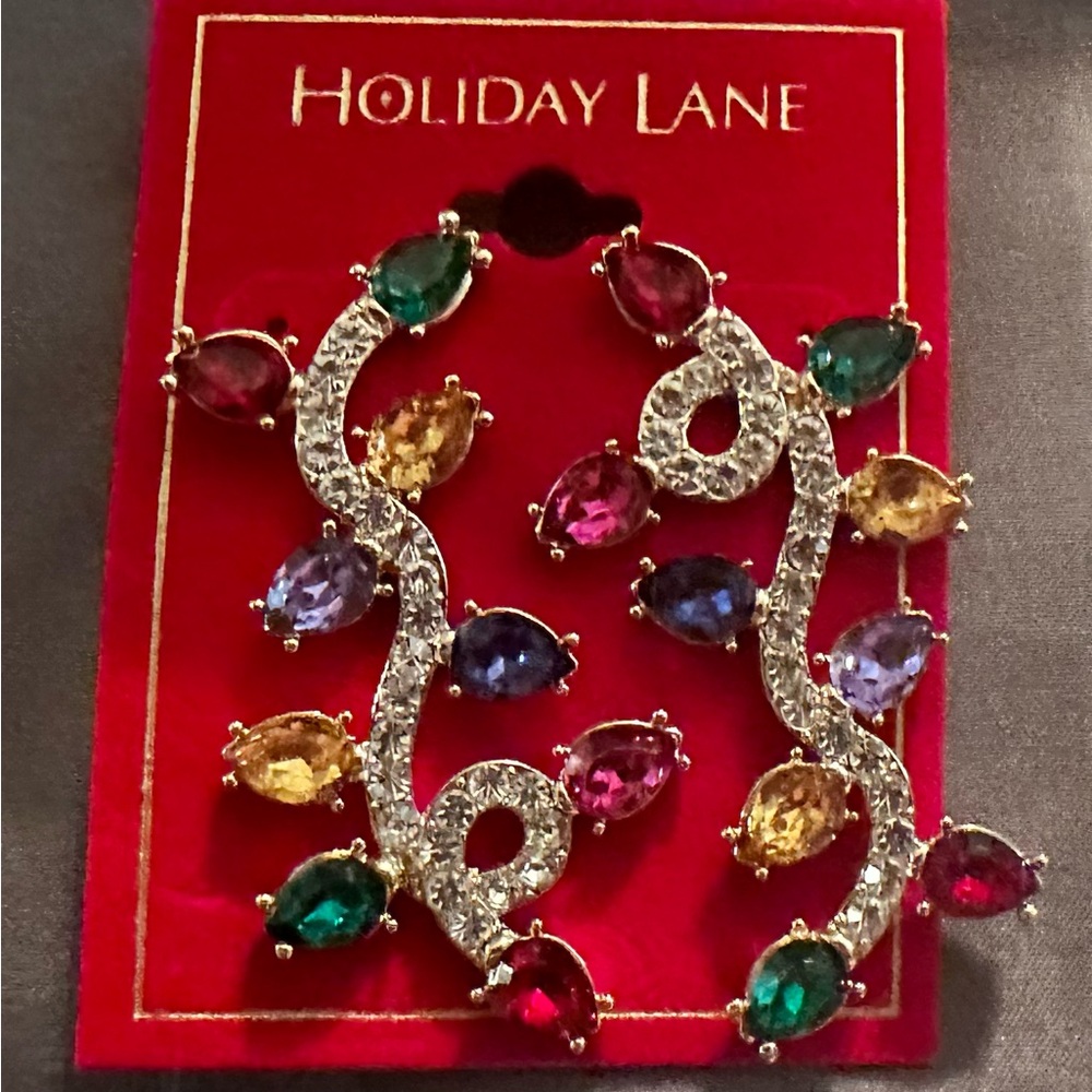 NWT Holiday Lane Gold-Tone Multicolor Holiday Lights Linear Earrings for Macy’s